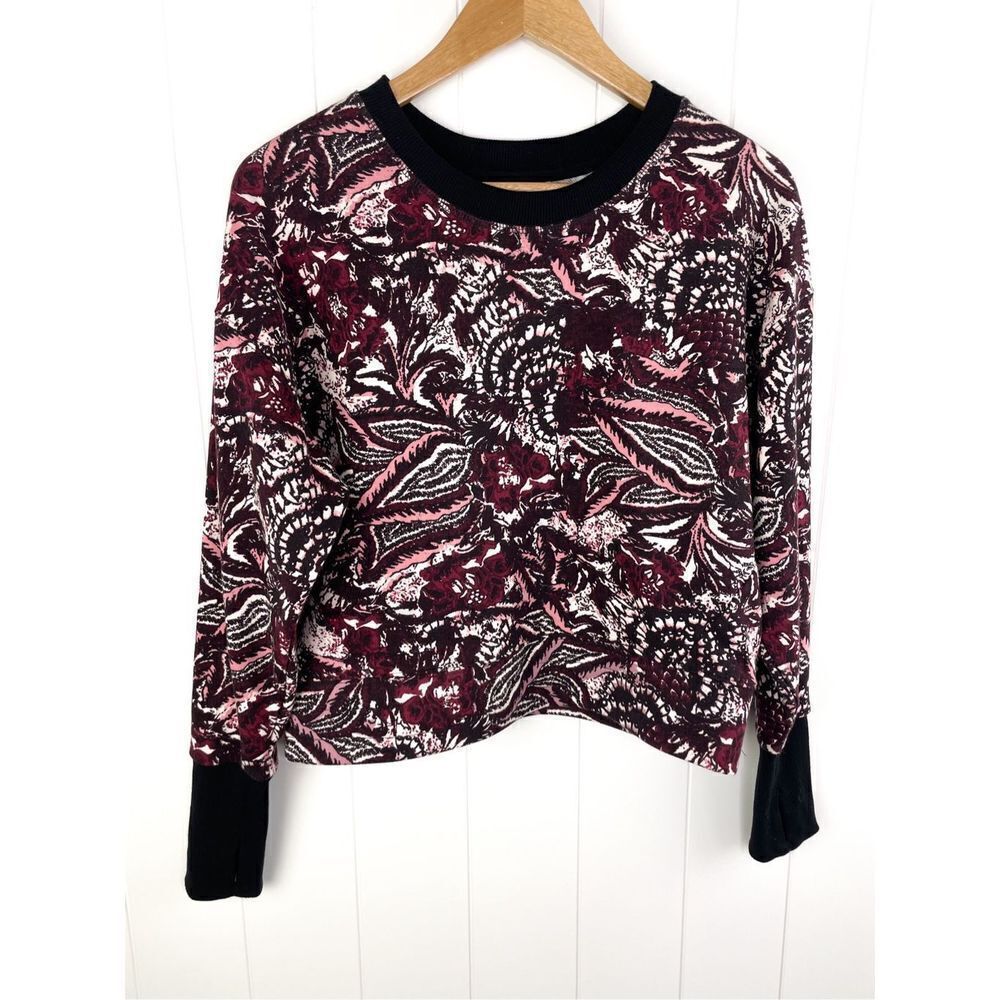 Joie Caleigh Abstract Floral Purple Cropped Sweatshirt S